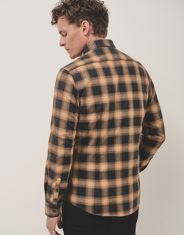 Camel and black checked sport shirt