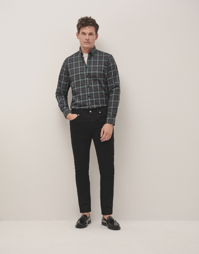 Green, white and brown checked sport shirt