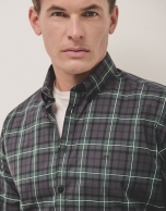 Green, white and brown checked sport shirt