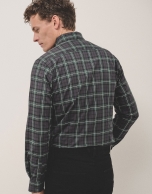 Green, white and brown checked sport shirt