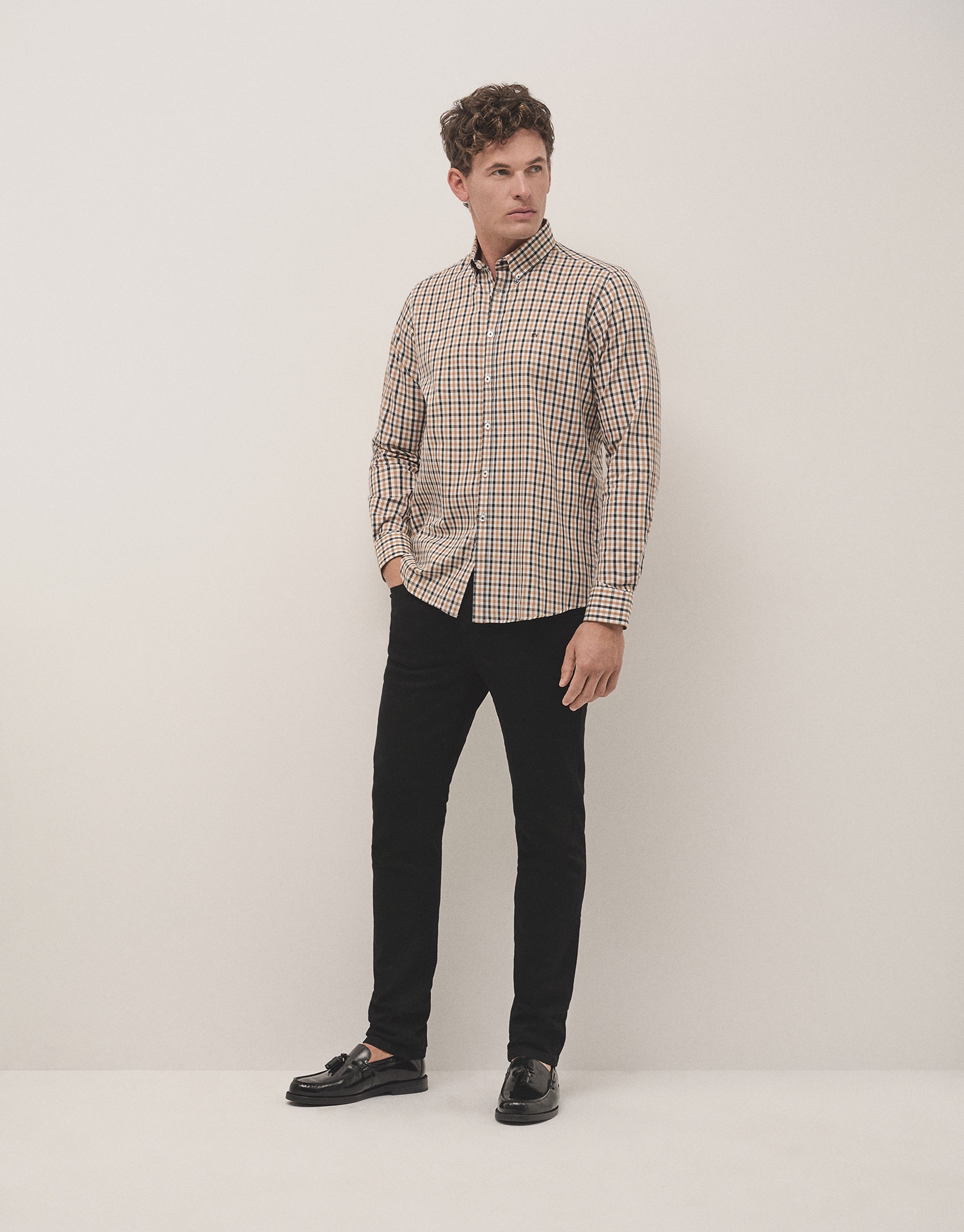 Black and camel checked sport shirt