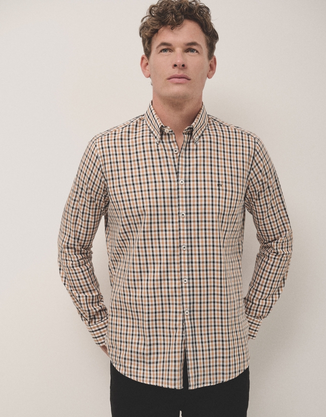 Black and camel checked sport shirt