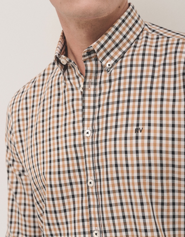 Black and camel checked sport shirt