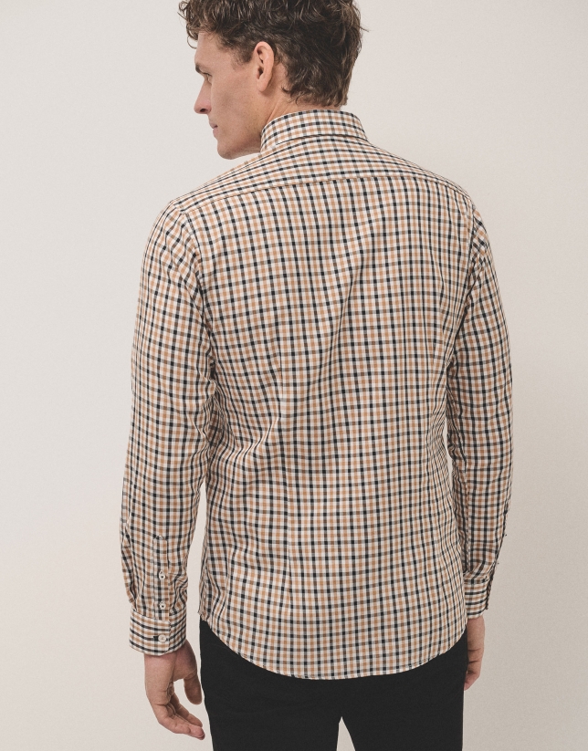 Black and camel checked sport shirt