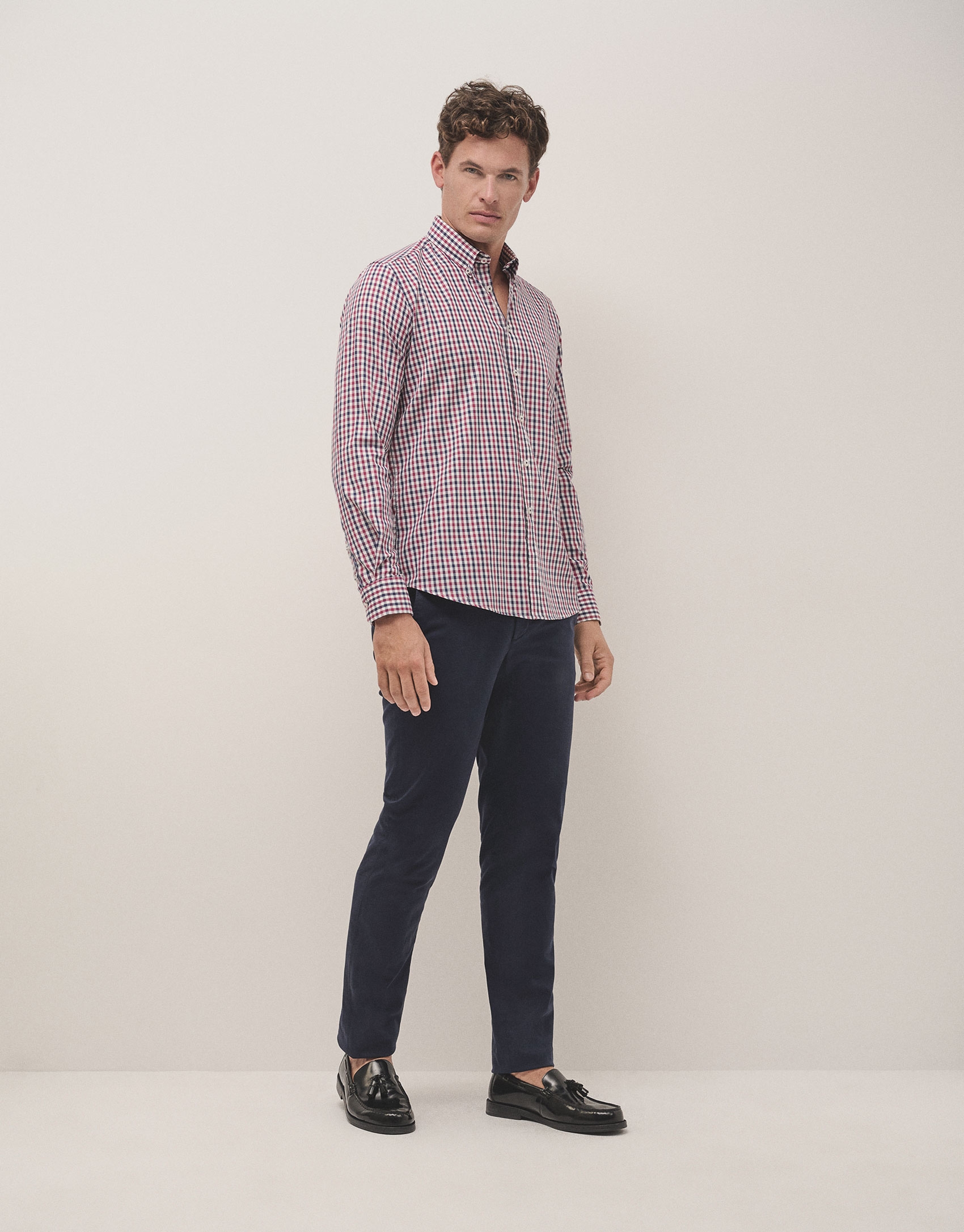 Navy blue and dark red checked sport shirt