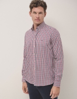 Navy blue and dark red checked sport shirt