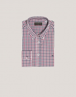 Navy blue and dark red checked sport shirt