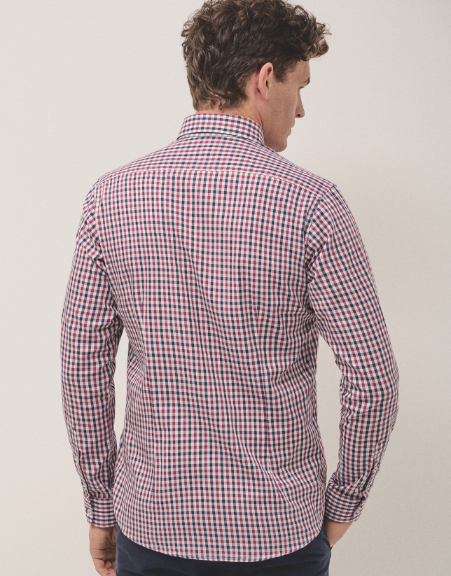 Navy blue and dark red checked sport shirt