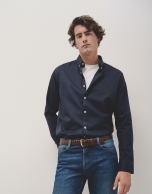 Navy blue dyed cotton sport shirt