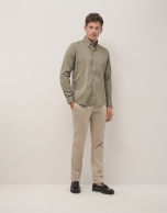 Kakhi green dyed cotton sport shirt