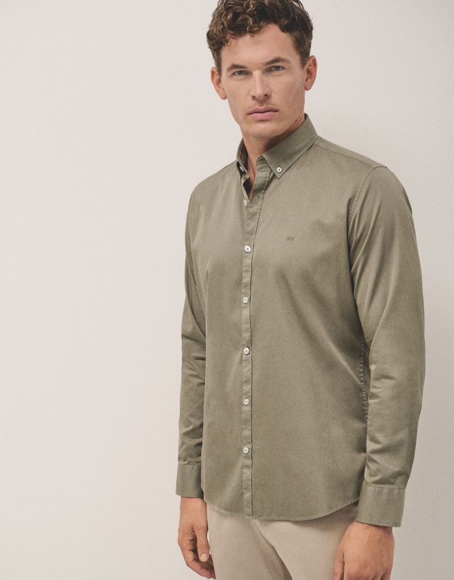 Kakhi green dyed cotton sport shirt