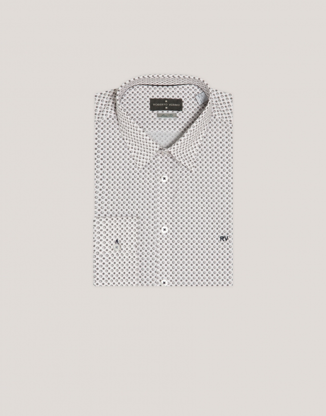 Camisa sport slim estampado geométrico tonos grises