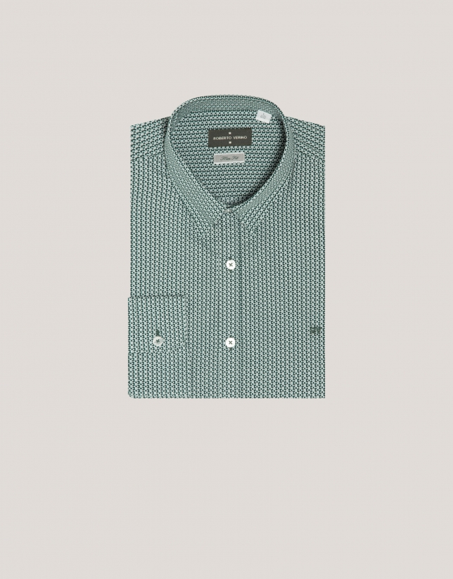 Camisa sport slim estampado geométrico flor verde