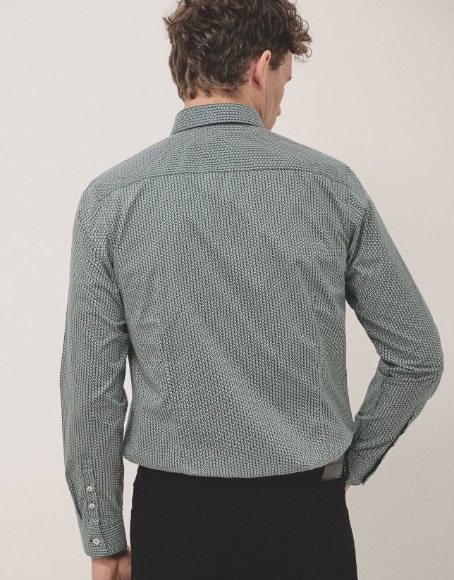 Camisa sport slim estampado geométrico flor verde