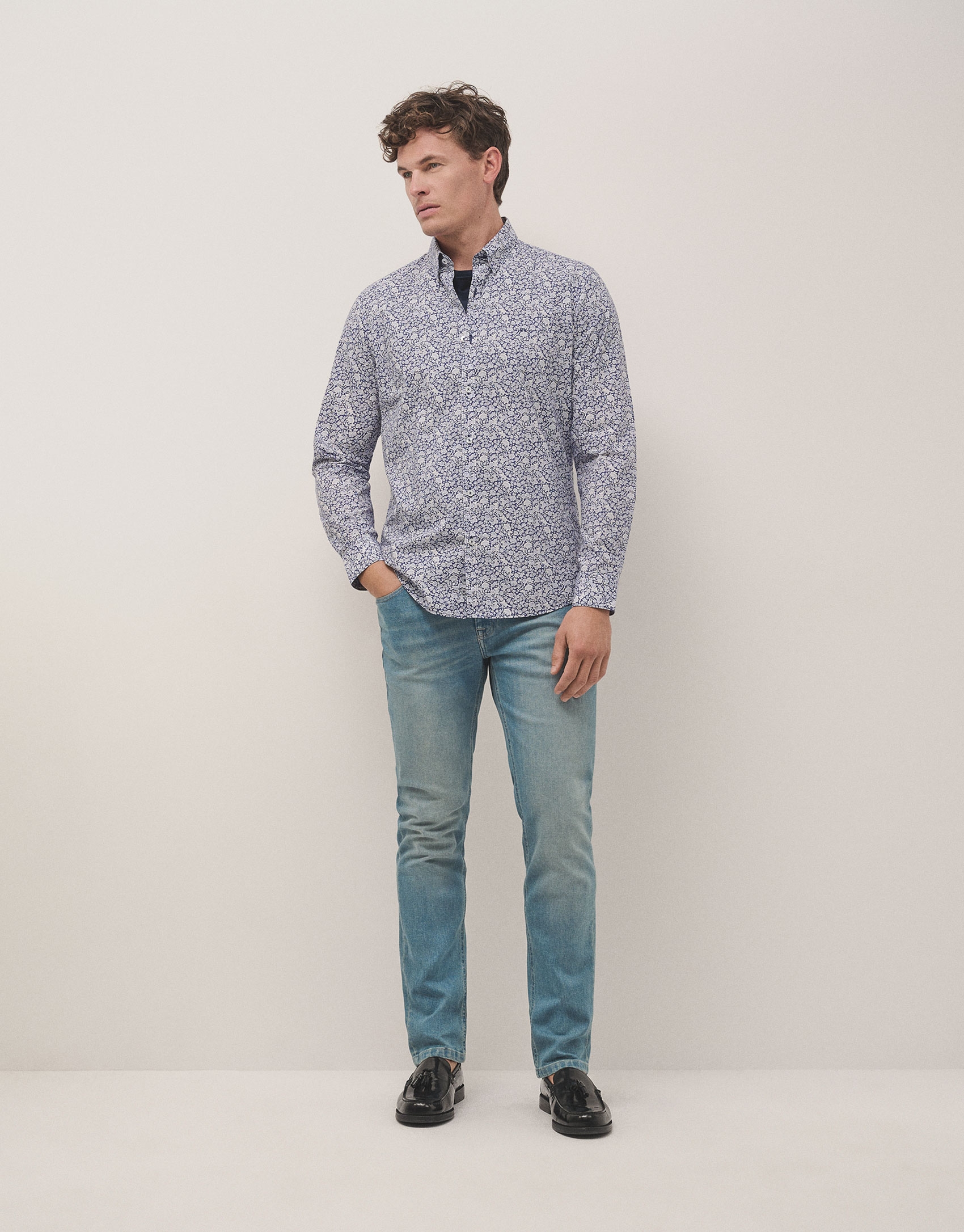 Sport slim fit shirt blue/white flower print