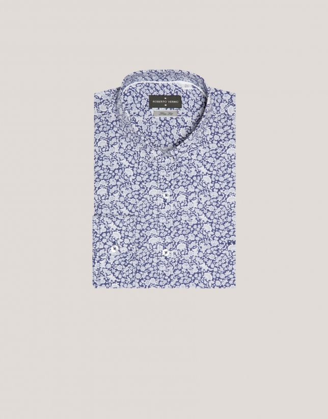 Camisa sport slim estampado flores azul/blanco