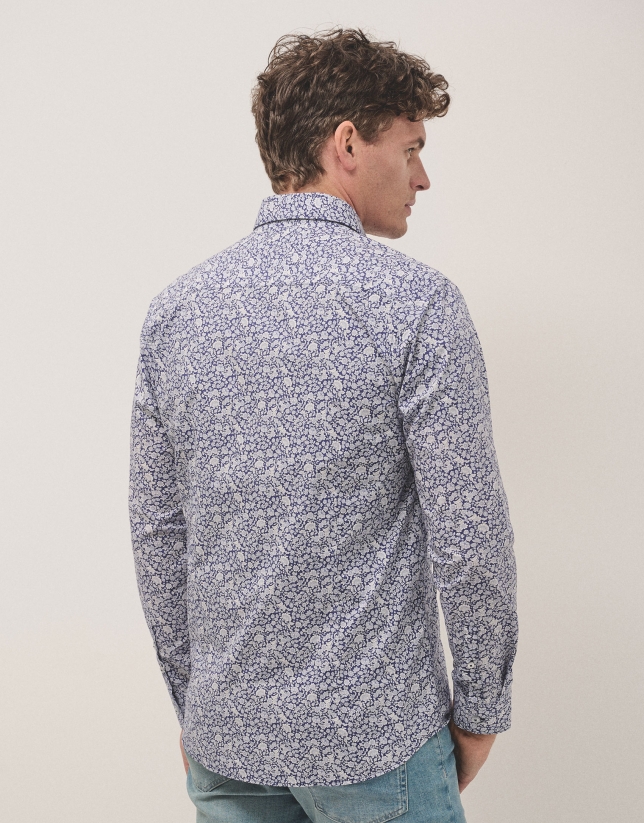 Sport slim fit shirt blue/white flower print