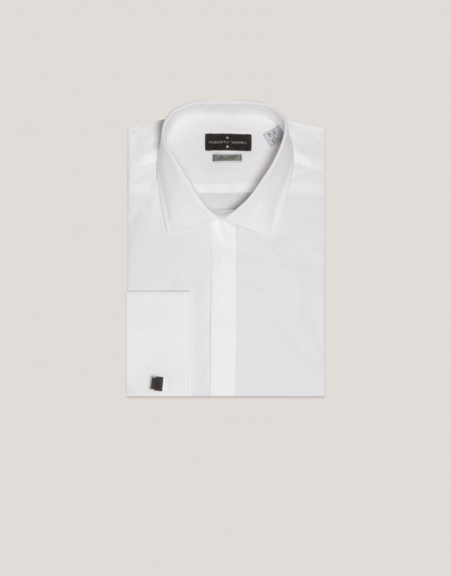 White slim fit dress shirt with twin cuffs