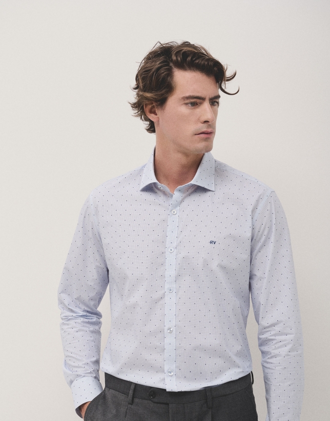 Geometric print sport shirt in blue tones