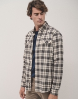 Sport regular fit shirt with blue/vison checked pockets