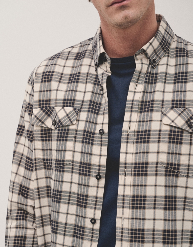 Sport regular fit shirt with blue/vison checked pockets