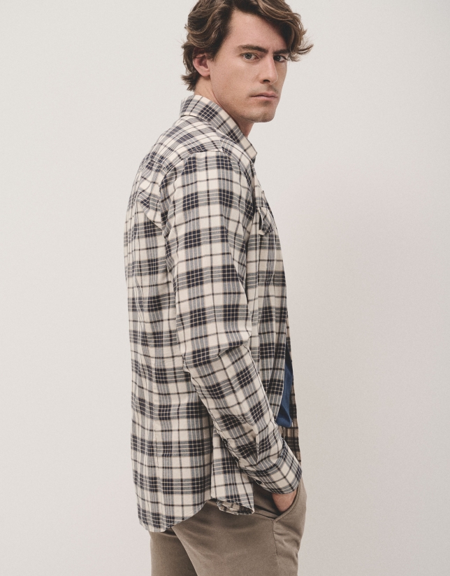 Sport regular fit shirt with blue/vison checked pockets