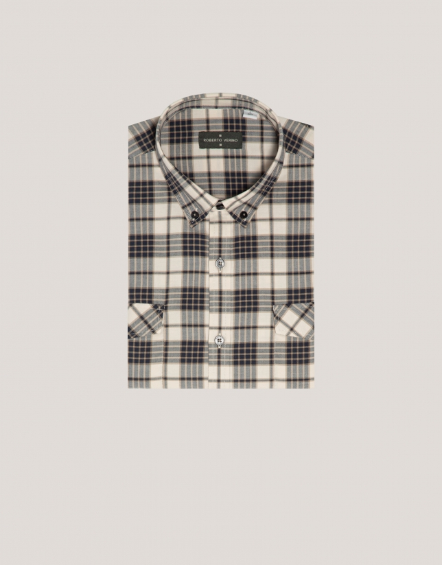 Sport regular fit shirt with blue/vison checked pockets