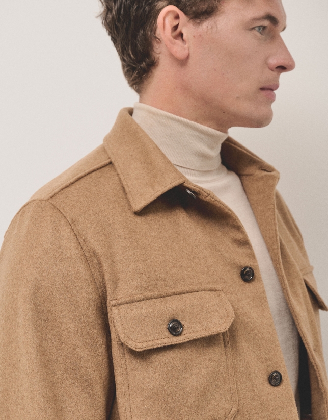 Camel wool overshirt jacket