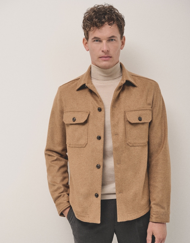 Camel wool overshirt jacket