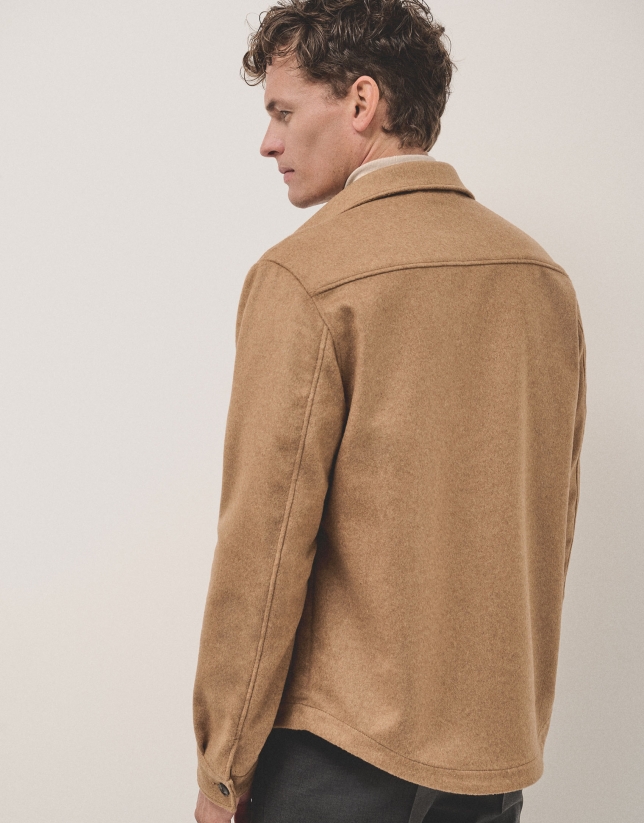 Camel wool overshirt jacket