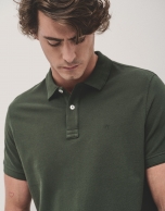 Dyed khaki green short sleeved polo shirt