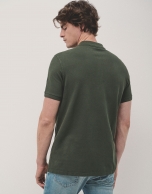 Dyed khaki green short sleeved polo shirt