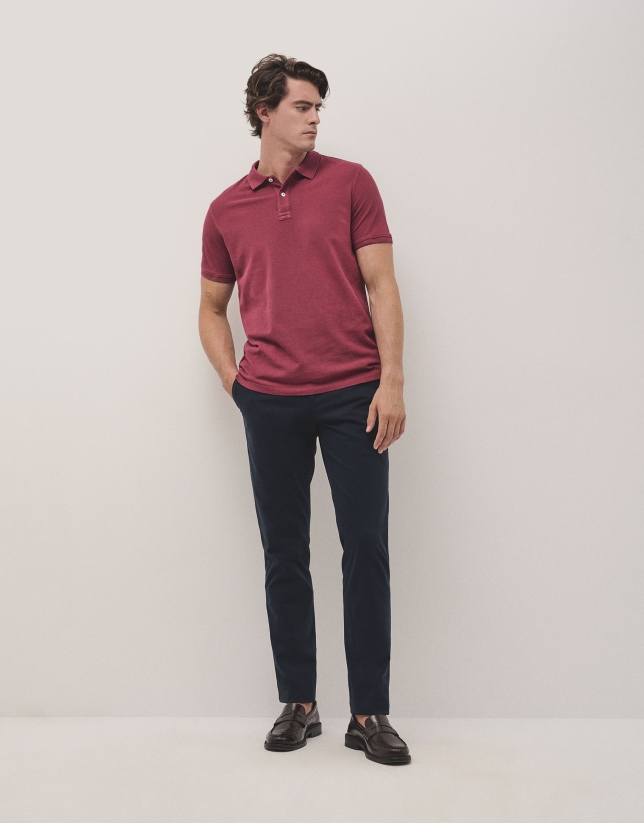 Dyed plum short sleeved polo shirt