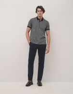 Navy and white mercerized jacquard polo shirt