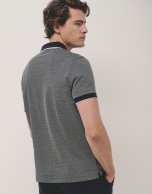 Navy and white mercerized jacquard polo shirt