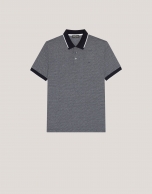 Navy and white mercerized jacquard polo shirt