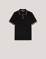 Black knitted polo shirt with white outline