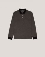 Black, camel and white mercerised jacquard polo shirt