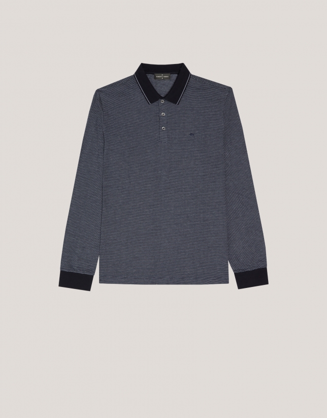 Mercerised jacquard polo shirt in blue tones