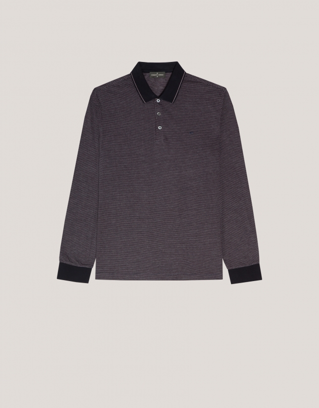 Navy, white and plum mercerised jacquard polo shirt