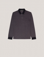 Navy, white and plum mercerised jacquard polo shirt