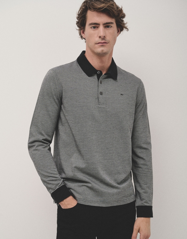 Jacquard polo shirt black/white