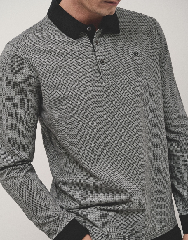 Polo jacquard negro/blanco