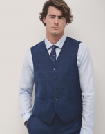 Blue checked with brown profile dress vest