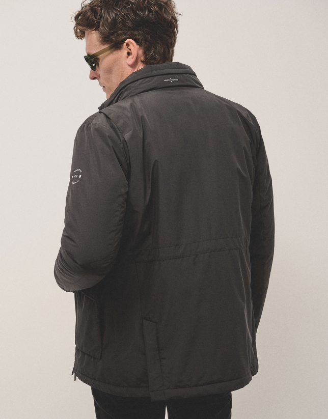 Technical black four-pocket parka