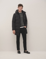 Long black quilted parka