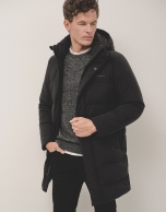 Long black quilted parka