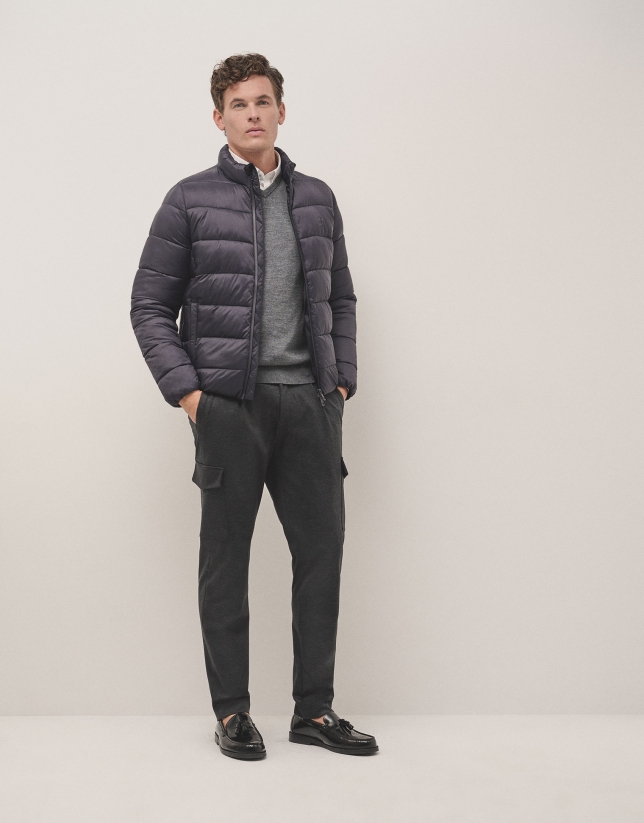 Navy blue quilted technical jacket