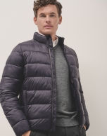 Navy blue quilted technical jacket