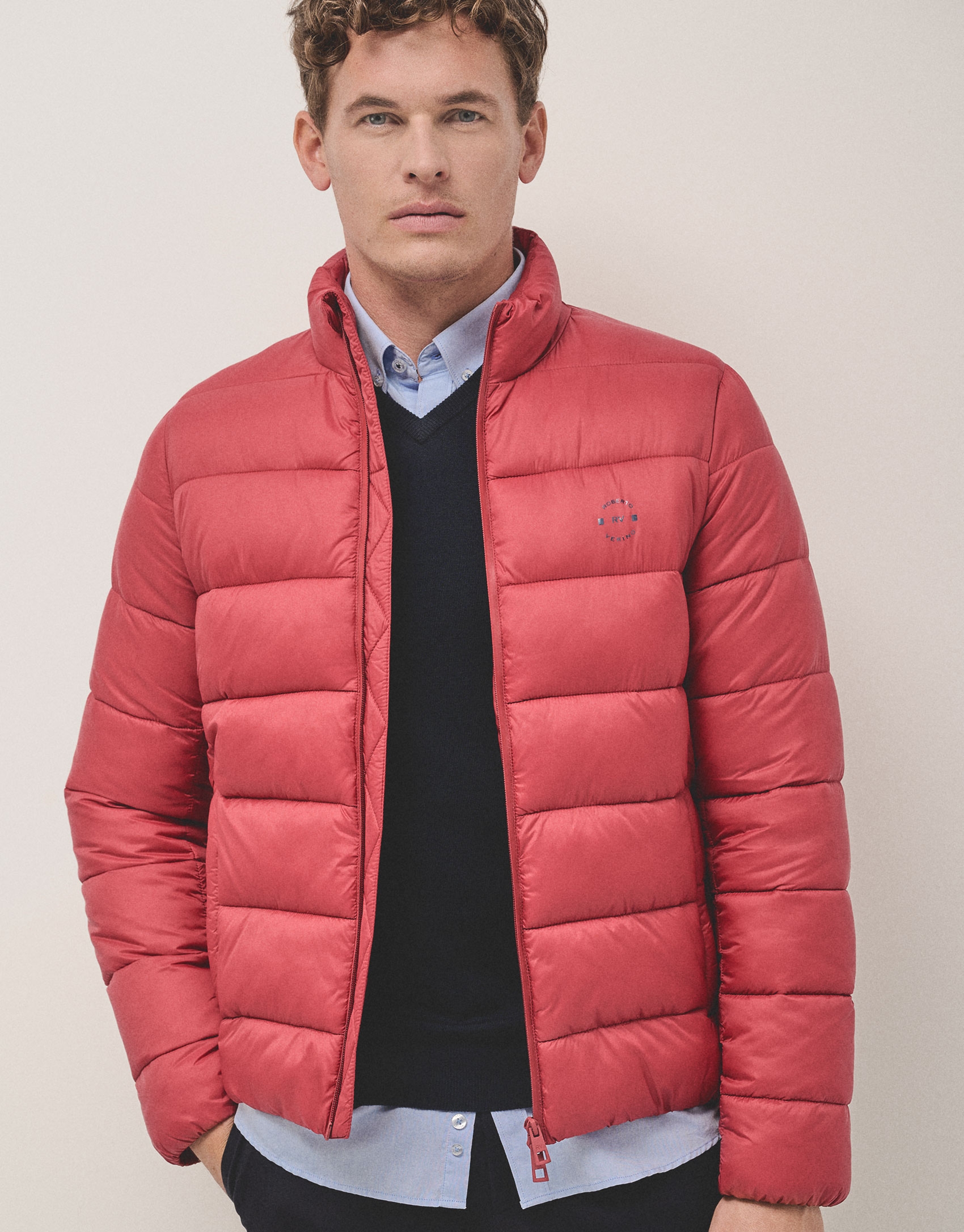 Red quilted technical jacket